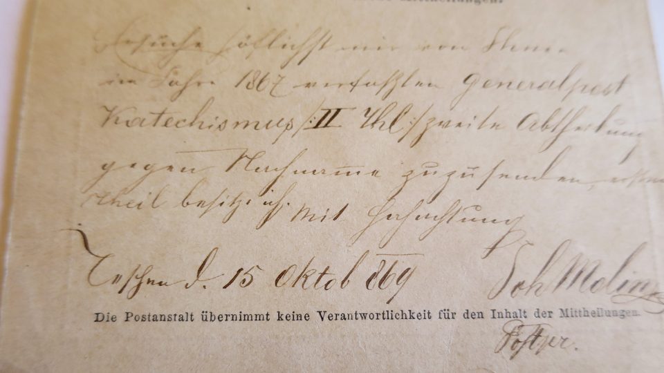 Pohlednice z první emise korespondenčních lístků z roku 1869
