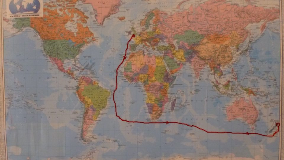 Mapa nonstop plavby kolem světa