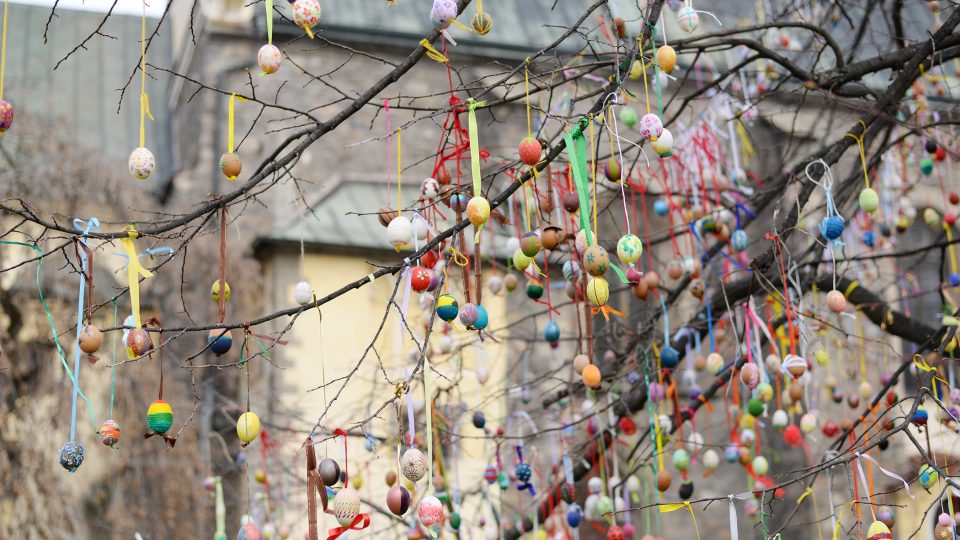 Strom v blízkosti kostela sv. Bartoloměje zaplnily tisíce vajíček