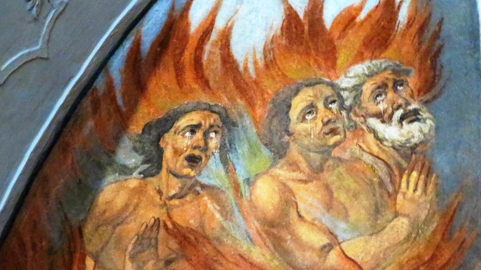 Duše v očistných plamenech, detail výzdoby Očistcové kaple v Litomyšli