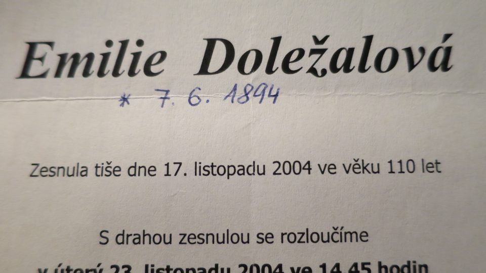 Emilie Doležalová byla svého času nejstarší občankou České republiky