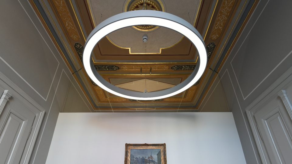 Na stropech byly obnoveny původní malby a doplněny moderními osvětlovacími prvky