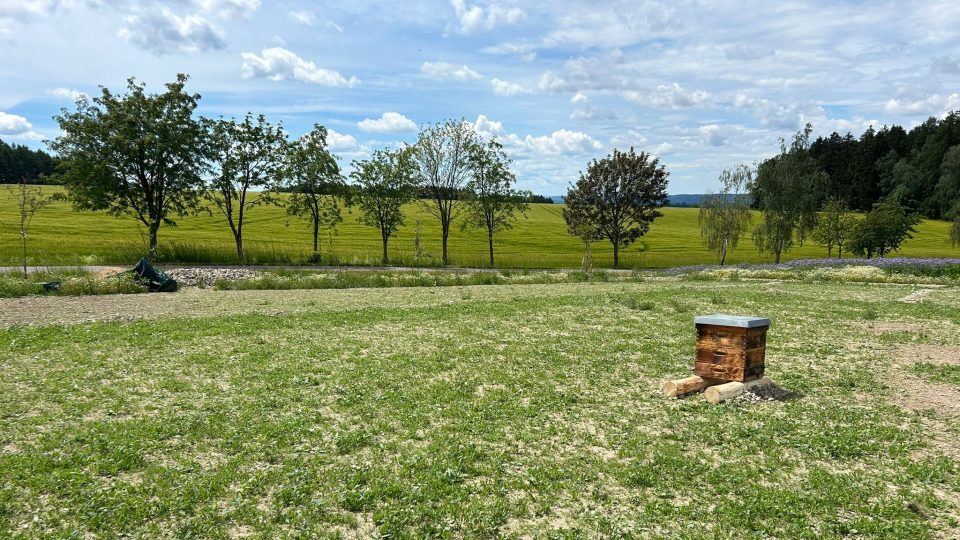 Jeden úl už na místě stojí. Jiří Prachař plánuje na poli po pradědovi 10 včelstev
