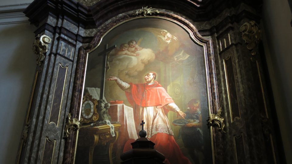 Obraz sv. Karla Boromejského z rodu Hohenemsů v bysterském kostele