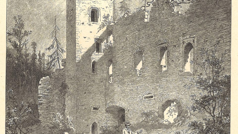 Hradní věž a palác v 19. století před částečnou rekonstrukcí