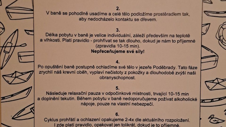 Poděbradská osma přibližuje osm základních pravidel pro pobyt v bani