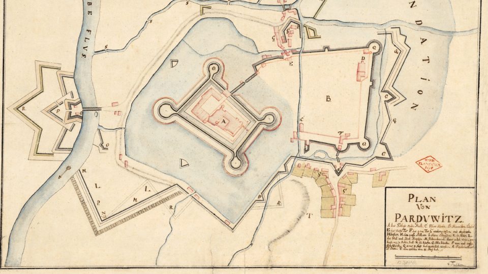 Plán Pardubic kolem roku 1760