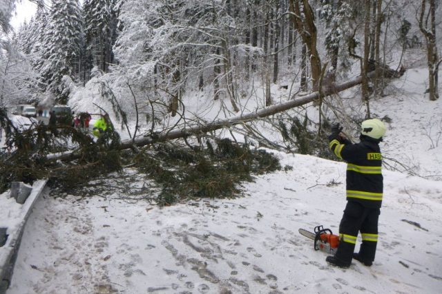 Těžký a mokrý sníh spolu s větrem na východě Čech láme stromy a větve | foto: HZS Královéhradeckého kraje